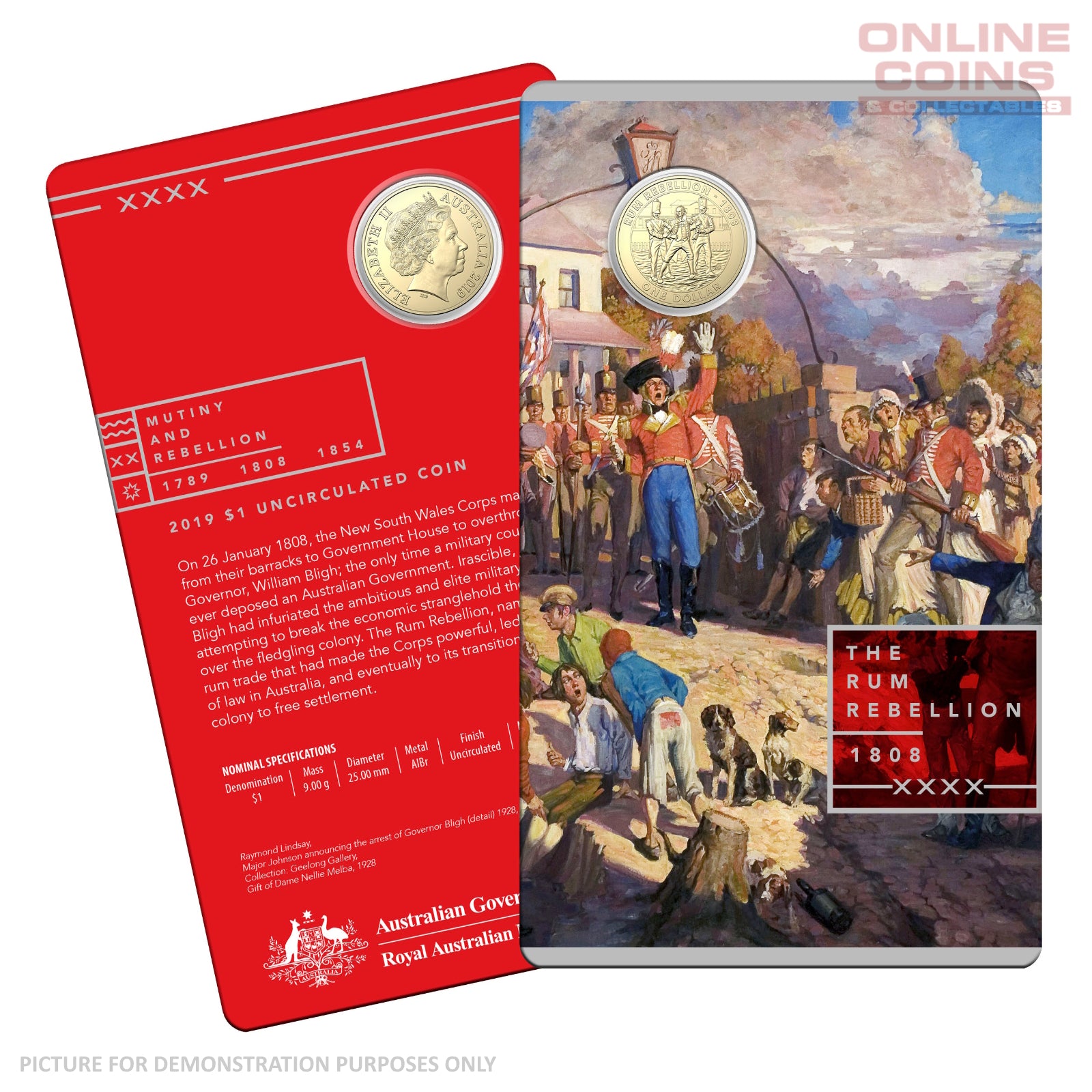 2019 $1 AlBr Uncirculated Carded Coin - Mutiny and Rebellion - The Rum Rebellion